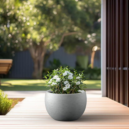 Kante 19.9" Dia Round Concrete Planter, Outdoor/Indoor Large Bowl Plant Pots with Drainage Hole and