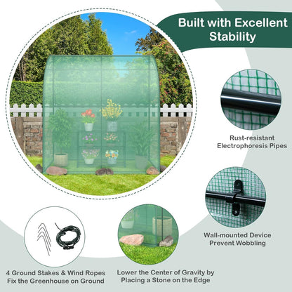 Happygrill Walk-in Greenhouse with 3-Tier Flower Rack, Weatherproof PE Cover & Roll-up Zipper