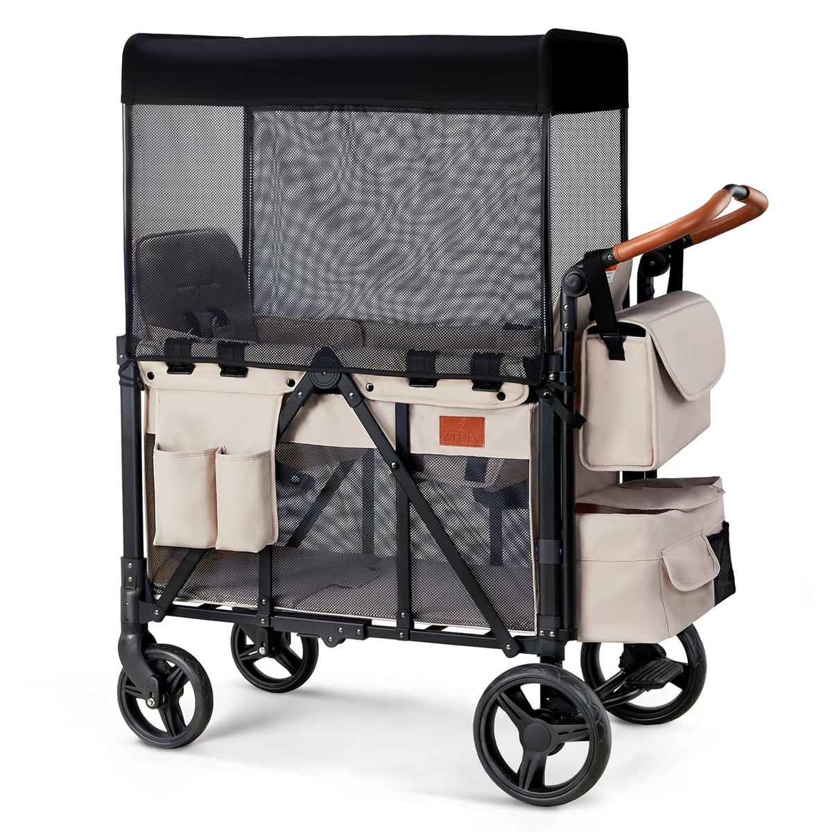 Wagon Stroller for 2 Kids, High Seat & 5 Point Harness, Foldable All-Terrain Wagon for Toddler with