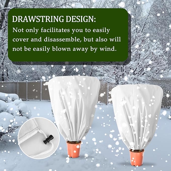 8 Pcs Plant Covers Frost Protection Bag 47" x 31.5" Winter Reusable Plants Jacket with Drawstring