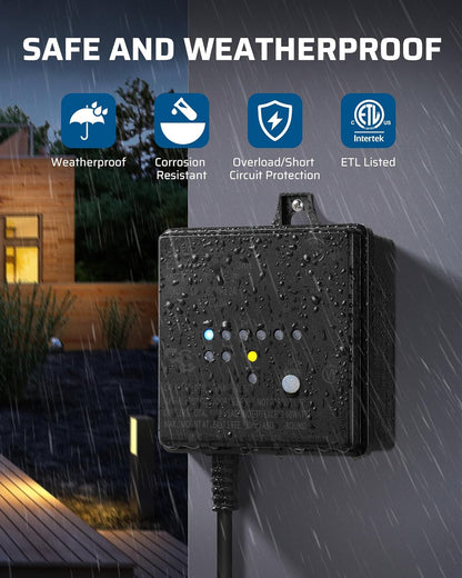 DEWENWILS 60W 120V AC to 12V DC Outdoor Low Voltage Transformer with Timer and Photocell Light