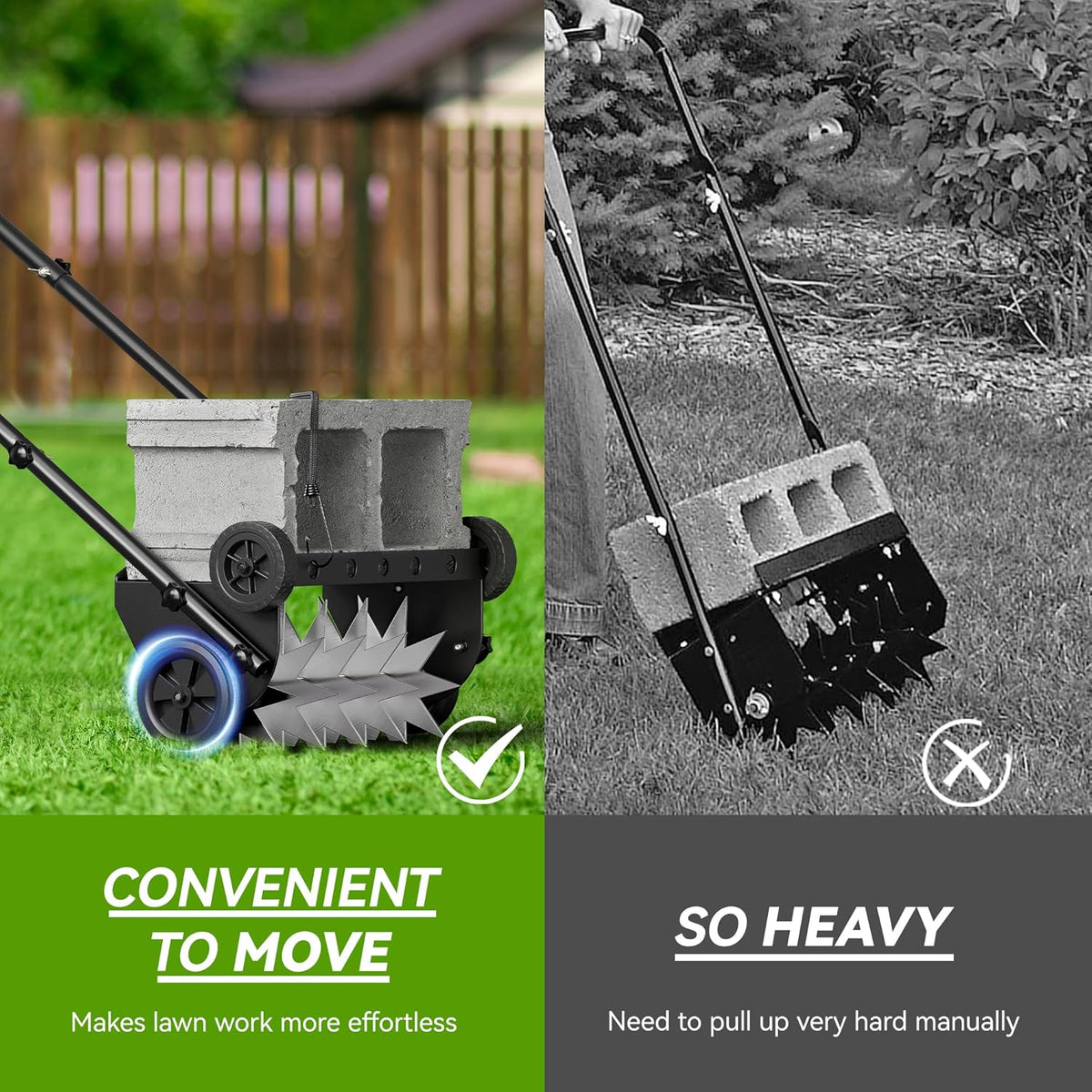 18-Inch Lawn Aerator,Heavy Duty Push Spike Aerator with 4 Wheels,Aerator Lawn Tool with Steel