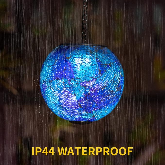 VCUTEKA Solar Lanterns Outdoor Waterproof - Hanging Solar Lights Garden LED Lanterns Mosaic Glass