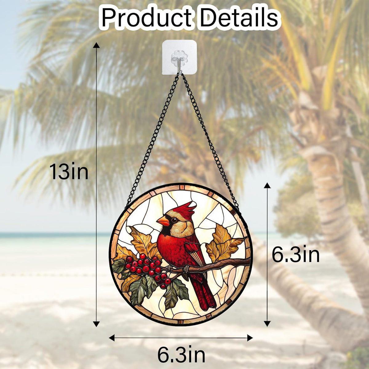 Stained Glass Window Hanging, Birds on a Branch Cardinal Sun Catchers Diamond Glass Panel Hangings