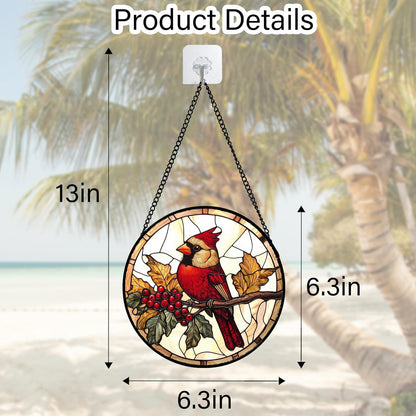 Stained Glass Window Hanging, Birds on a Branch Cardinal Sun Catchers Diamond Glass Panel Hangings