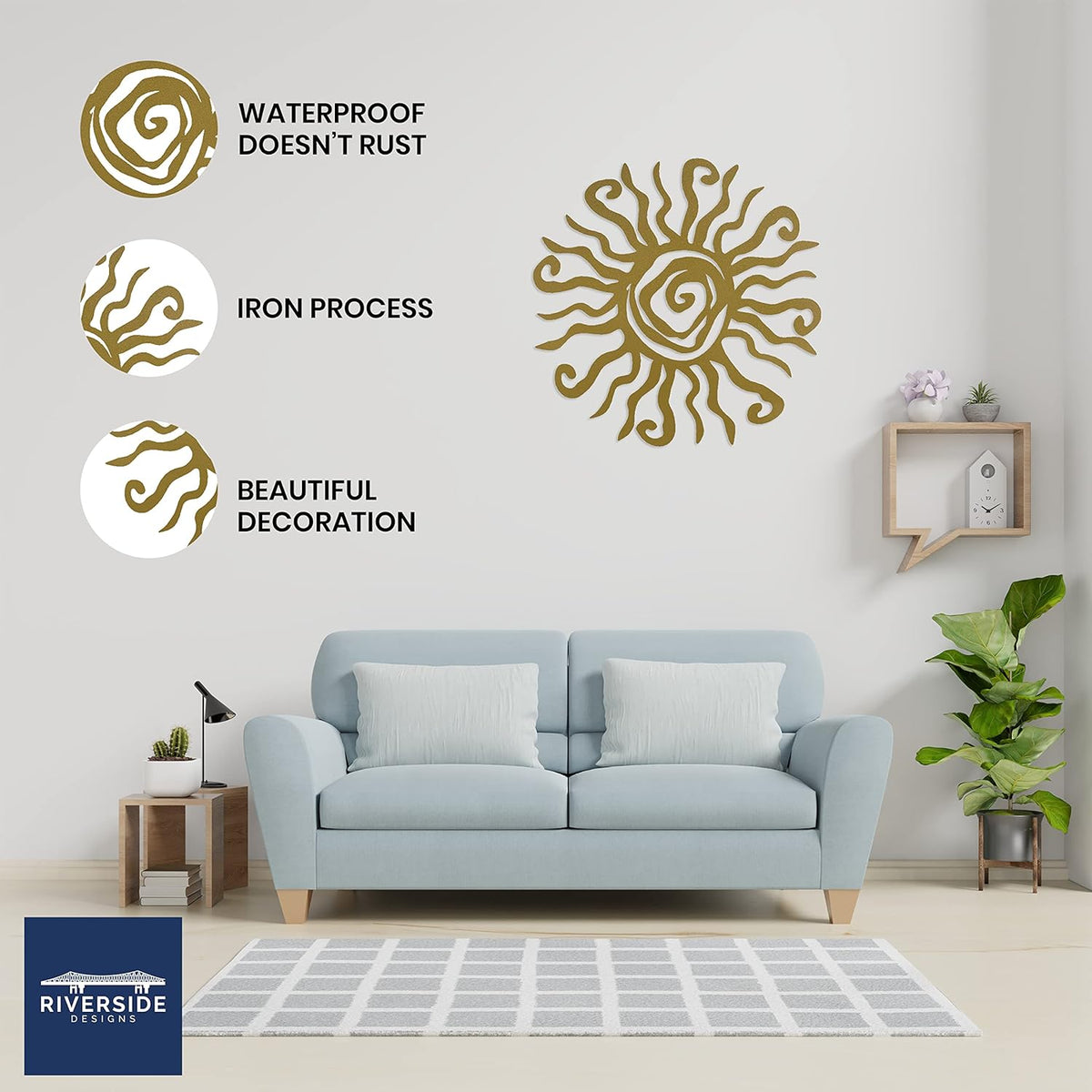 Riverside Designs Wacky Sun Metal Wall Art Indoor/Outdoor Decor - 24" Gold Rust Proof Wall