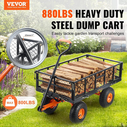 VEVOR 880lbs Steel Garden Dump Cart Utility Wagon, Heavy Duty Yard Dump Wagon Cart with Removable