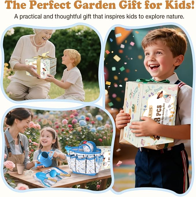 Kids Gardening Tool Set 18PCS Kids Toddler Gardening Set Includes Tote Bag Watering Can Apron Hat