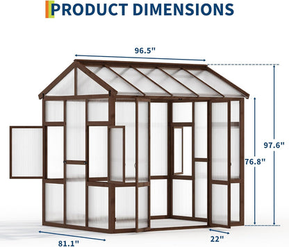 6x8 ft Wooden Greenhouse for Outdoor - Heavy Duty Walk-in Green House Kit with 6 mm
