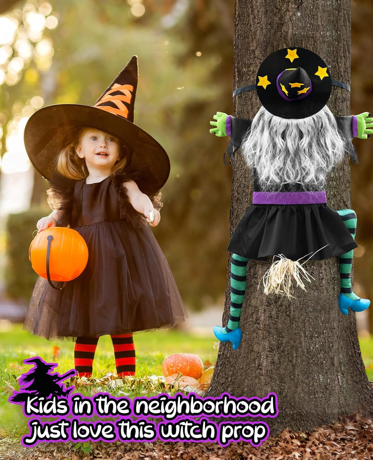 Crashing Witch for Halloween Decorations Outdoor: Hilarious Witch Decor with Adjustable Band for