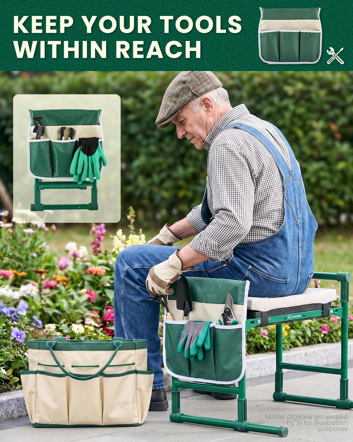 Saker 2026 Upgraded Garden Kneeler and Seat with 500LB Frame & Soft Pad