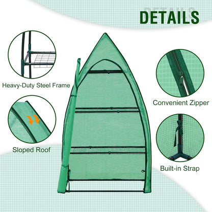 EAGLE PEAK Mini Greenhouse with Wire Shelves, Portable Indoor & Outdoor Green House with Roll-Up