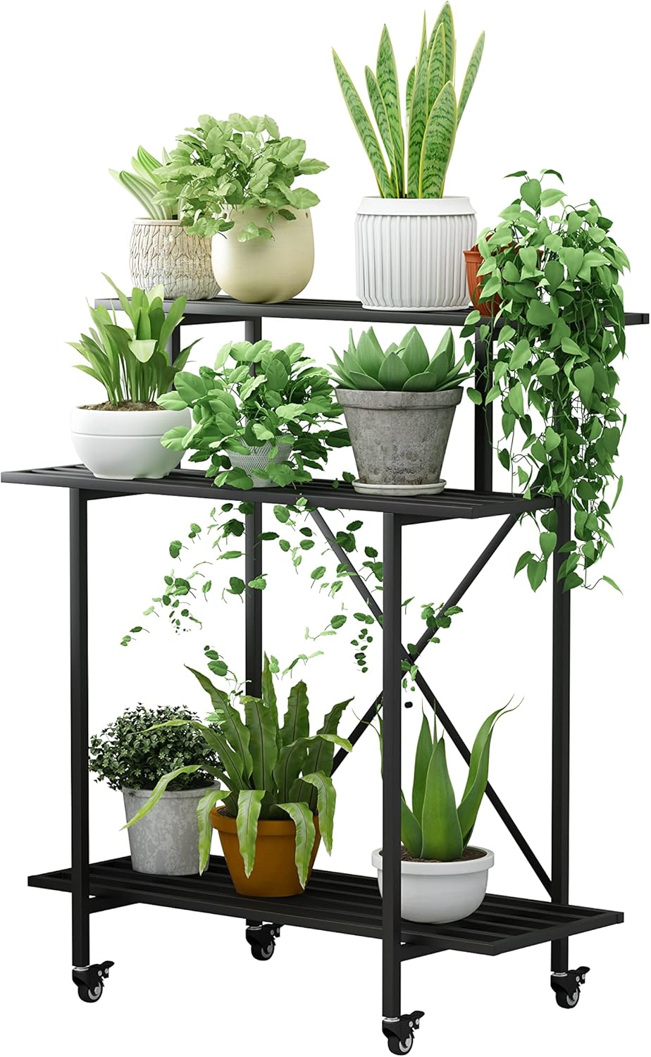 Zhongma 3 Tier Sturdy Plant Stand with Wheels, Heavy Duty Plant Holder for Home Indoor and Outdoor