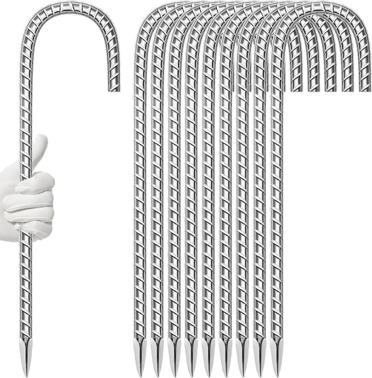 10 Pack Ground Garden Rebar Stakes Rebar 16 Inch Anti-Rust Galvanized Steel J Shape Hook Heavy Duty