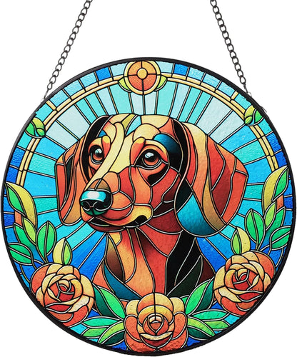 Stained Glass Dog Memorial Suncatcher,Dachshund Window Hanging,Sympathy Gifts for Pet Loss,7.9
