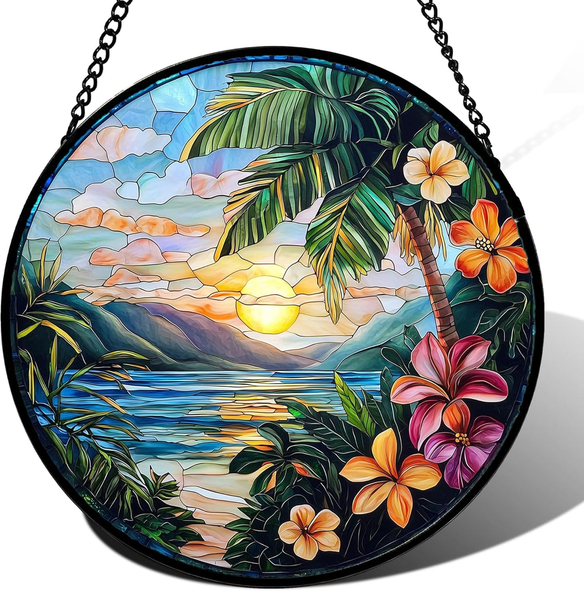 Stained Glass Window Hanging, Colorful Landscape Suncatcher for Doors Home Sun Catchers Decoration