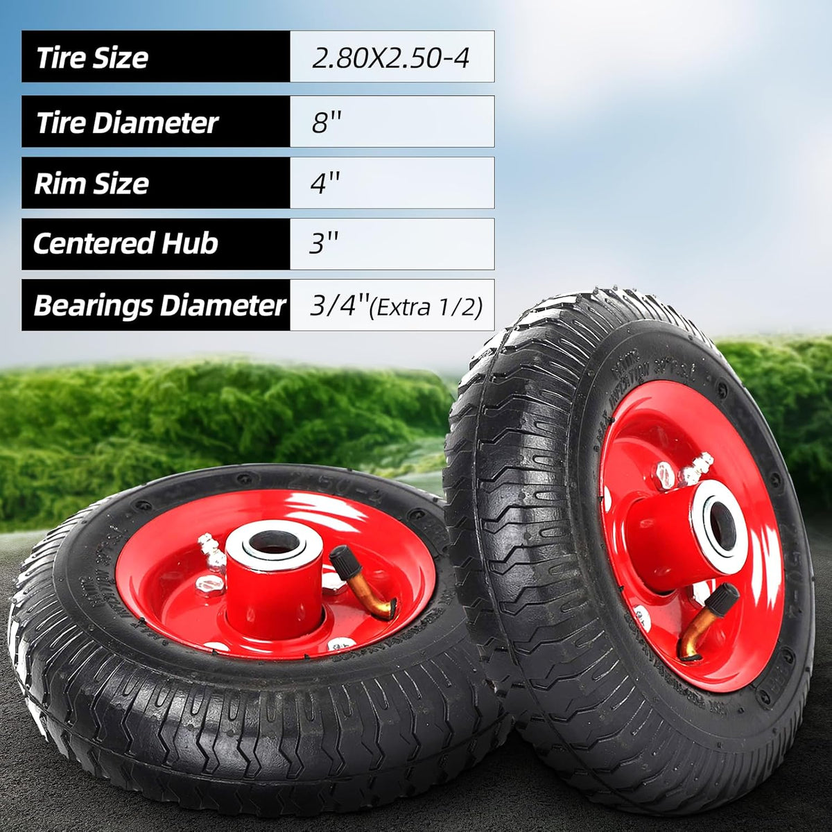 AR-PRO (2-Pack) 2.80/2.50-4" Tire and Wheel Set - 8 Inch Wheelbarrow Tire and Wheel Replacement