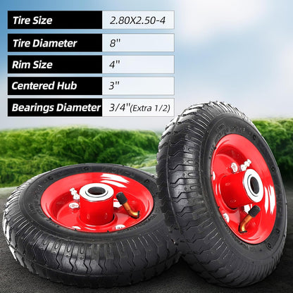 AR-PRO (2-Pack) 2.80/2.50-4" Tire and Wheel Set - 8 Inch Wheelbarrow Tire and Wheel Replacement