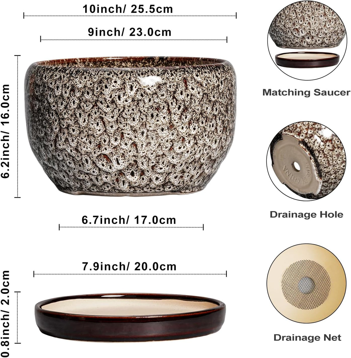 SQOWL Ceramic Plant Pots - 10 Inch Planter for Indoor Plants Outdoor, Large Flower Pots with
