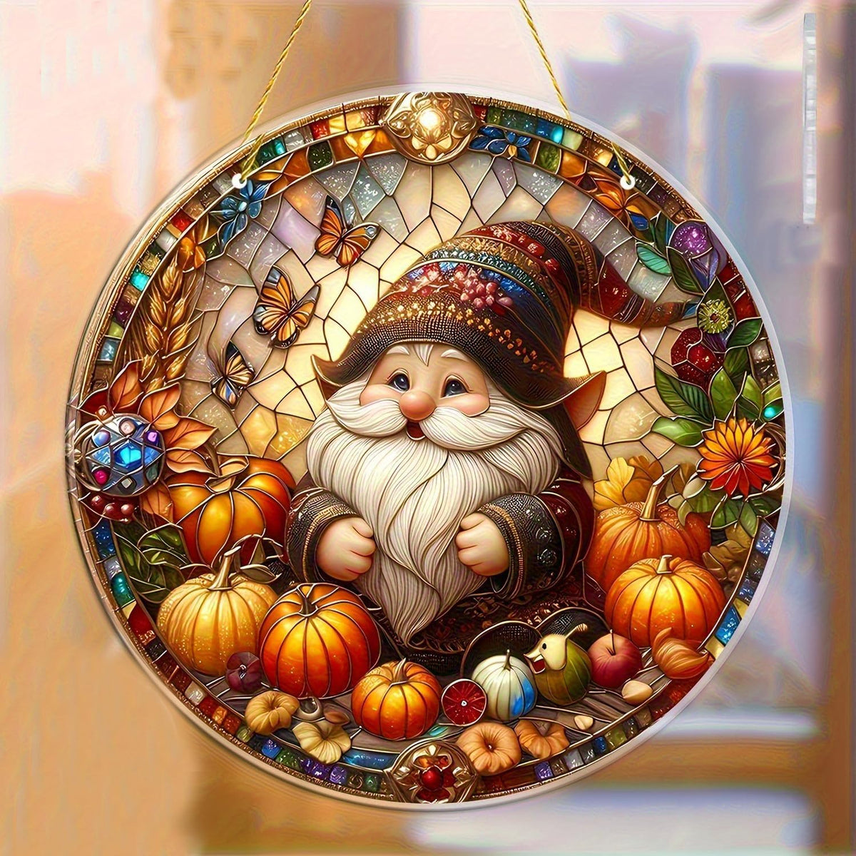 7.87Inch Fall Sun Catcher Acrylic Garden Cute Pumpkin Dwarf Suncatcher Decor Window Hanging for