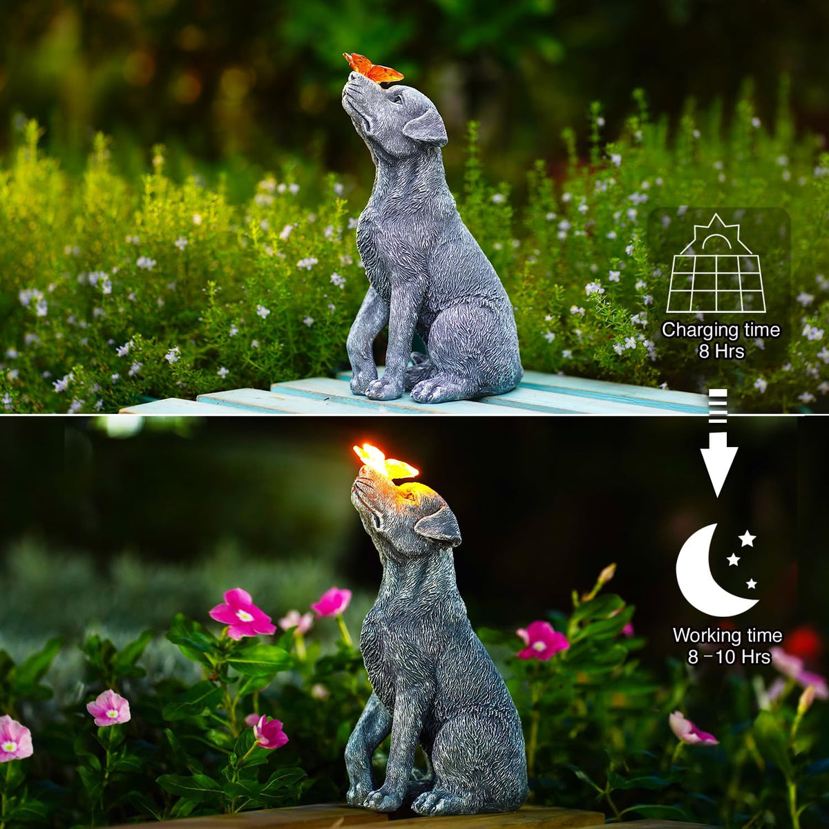 Goodeco Dog Statue with Solar Butterfly - Ideal Gifts for Dad, Mom or Birthdays, Beautifully