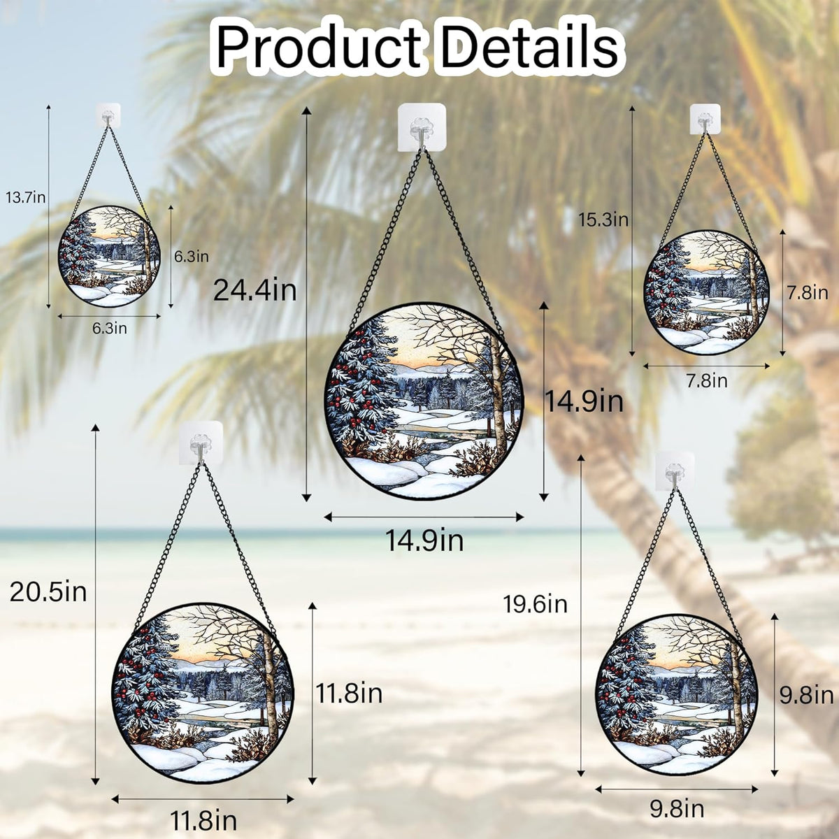 Stained Glass Window Hanging, Winter Snow Landscape Suncatcher Diamond Glass Panel Sun Catchers