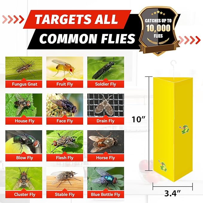 LULUCATCH Sticky Fly Traps, 10 Pack Fly Catcher Fungus Gnat Traps, Hanging Yellow Sticky Traps for