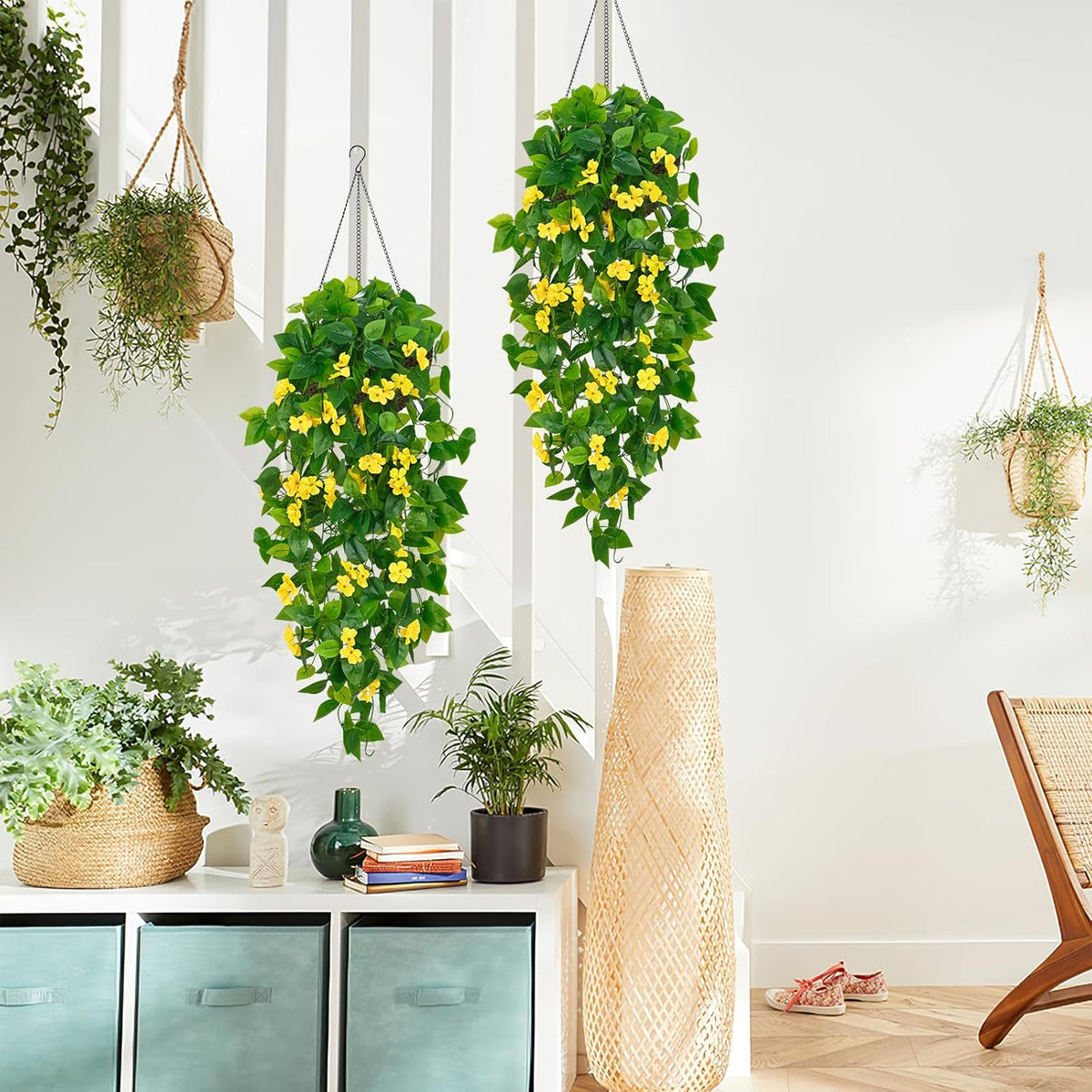 BLEUM CADE Artificial Hanging Flowers for Outdoors, 2pcs Fake Hanging Plants Pothos Vines with
