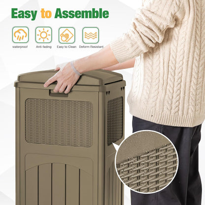 Flamaker 30 Gallon Trash Can, Resin Outdoor Garbage Can with Lid, Waterproof Hideaway Patio Waste