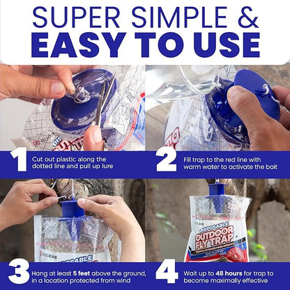 Fly Traps Outdoor Fly Trap for Patio. 12 Non-Toxic Pre-Baited Flies Bags Outdoor Disposable.