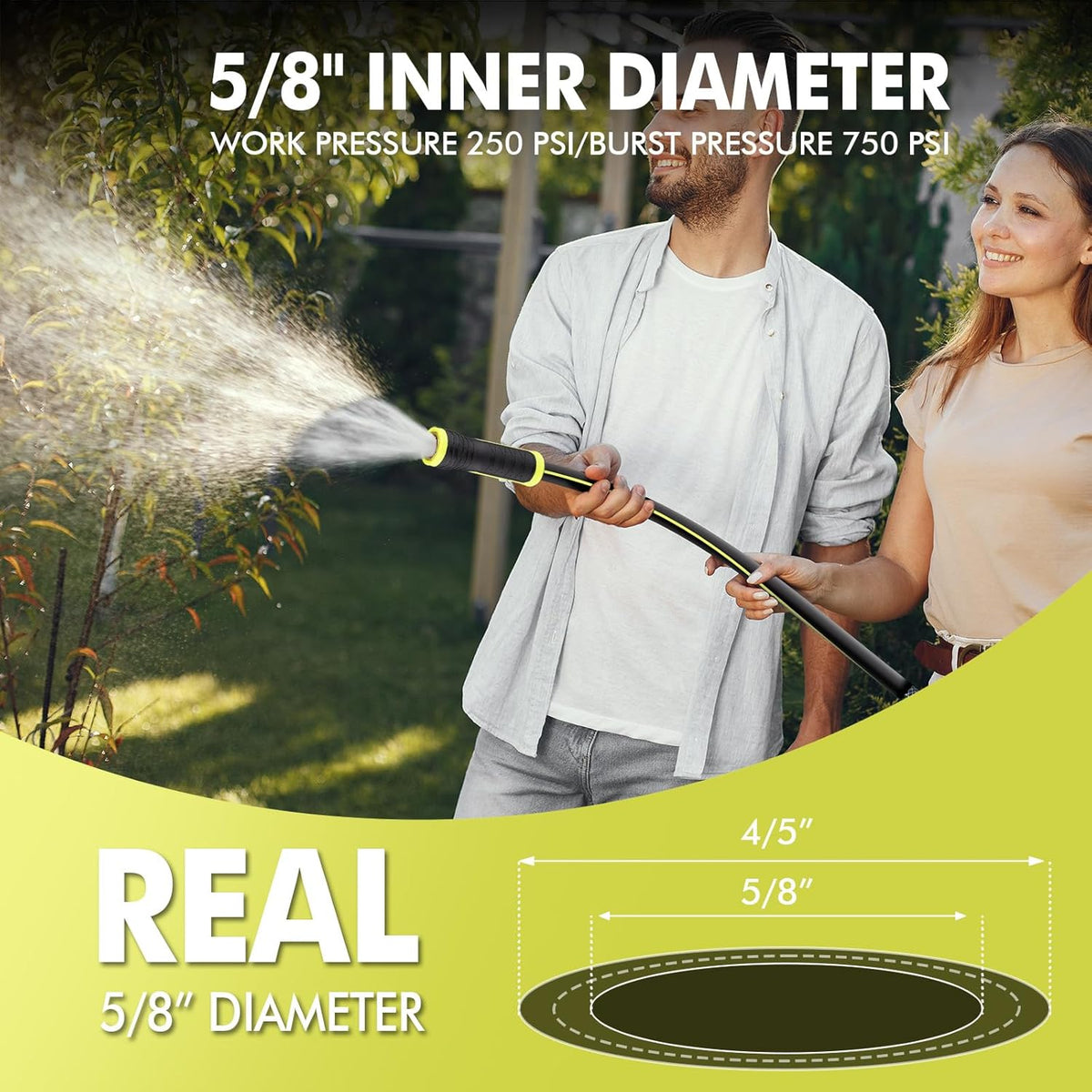 Garden Hose 3FT - PHLEX PRO Water Hose Heavy Duty Premium 5/8'' Rubber 3-Layer, Innovation Flexible