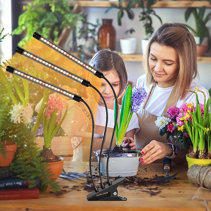 3 Heads Plant Lights for Indoor Growing, 2 Pack Grow Lights for Seed Starting, Full Spectrum Clip