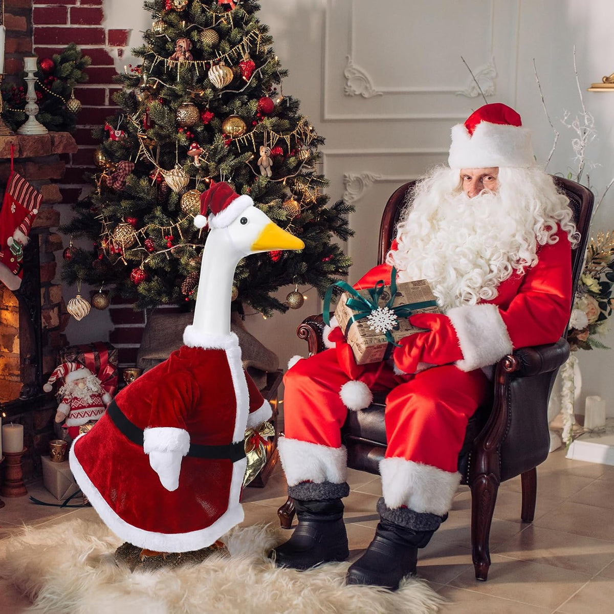 Christmas Santa Claus Goose Outfit Dresses Clothes for 23" High Cement or Plastic Christmas Goose