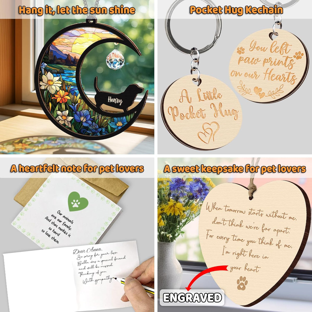 Custom Dog Memorial Gift Suncatcher, Engraved Pet Memorial Ornament, Pet Sympathy Keychain, Loss of