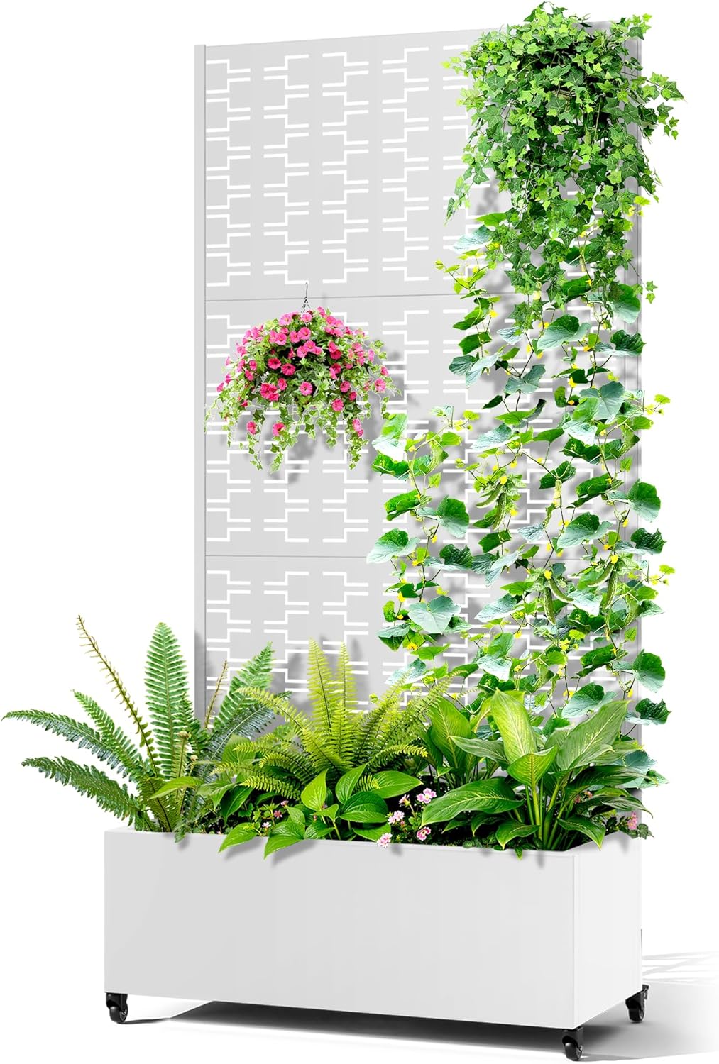 Metal Raised Garden Bed with Trellis, 2-in-1 Planter Box & Privacy Screen for Climbing Plants