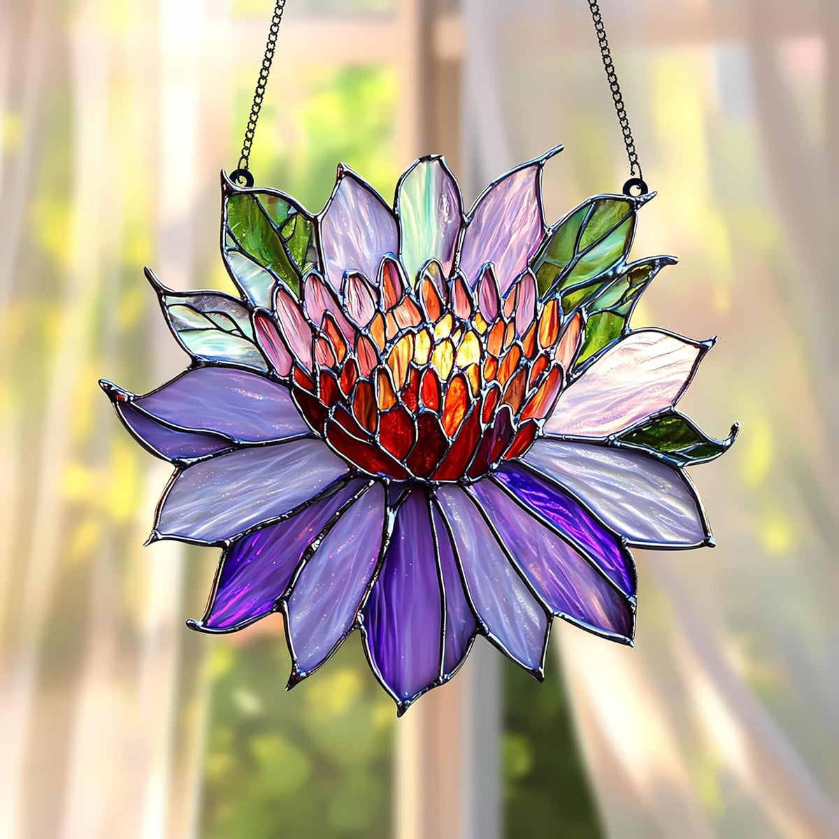 Purple Water Lily Flower Acrylic Suncatcher Stained Glass Effect Window Car Hanging Christmas