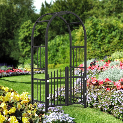 VINGLI Garden Arbor with Gate, PVC Frame Trellis Garden Arch for Plant Climbing, Vinyl Pergola