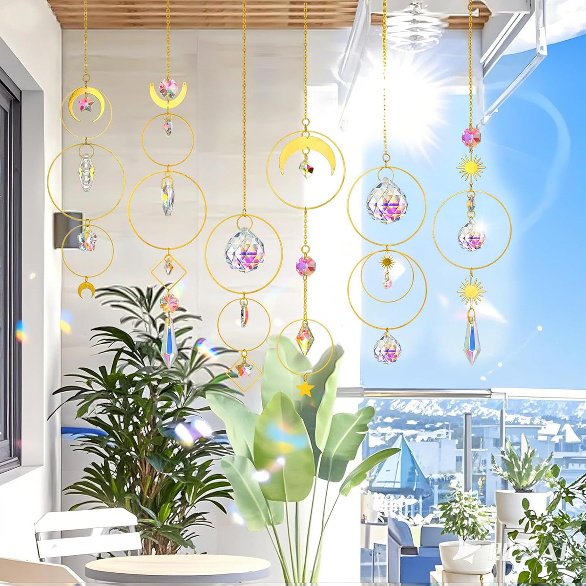 H&D HYALINE & DORA Set of 6 Colorful Crystals Suncatcher Hanging Sun Catcher with Crystals Pendant