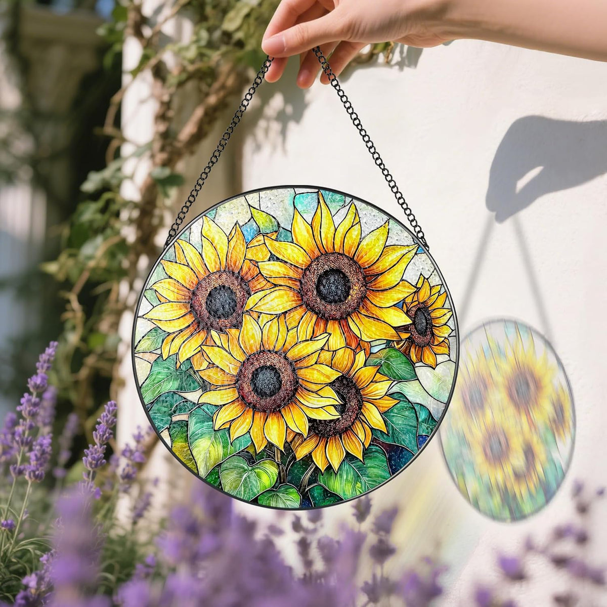 Stained Glass Window Hanging, 8 Inch Sunflower Stained Glass Suncatcher, Suncatchers for Windows