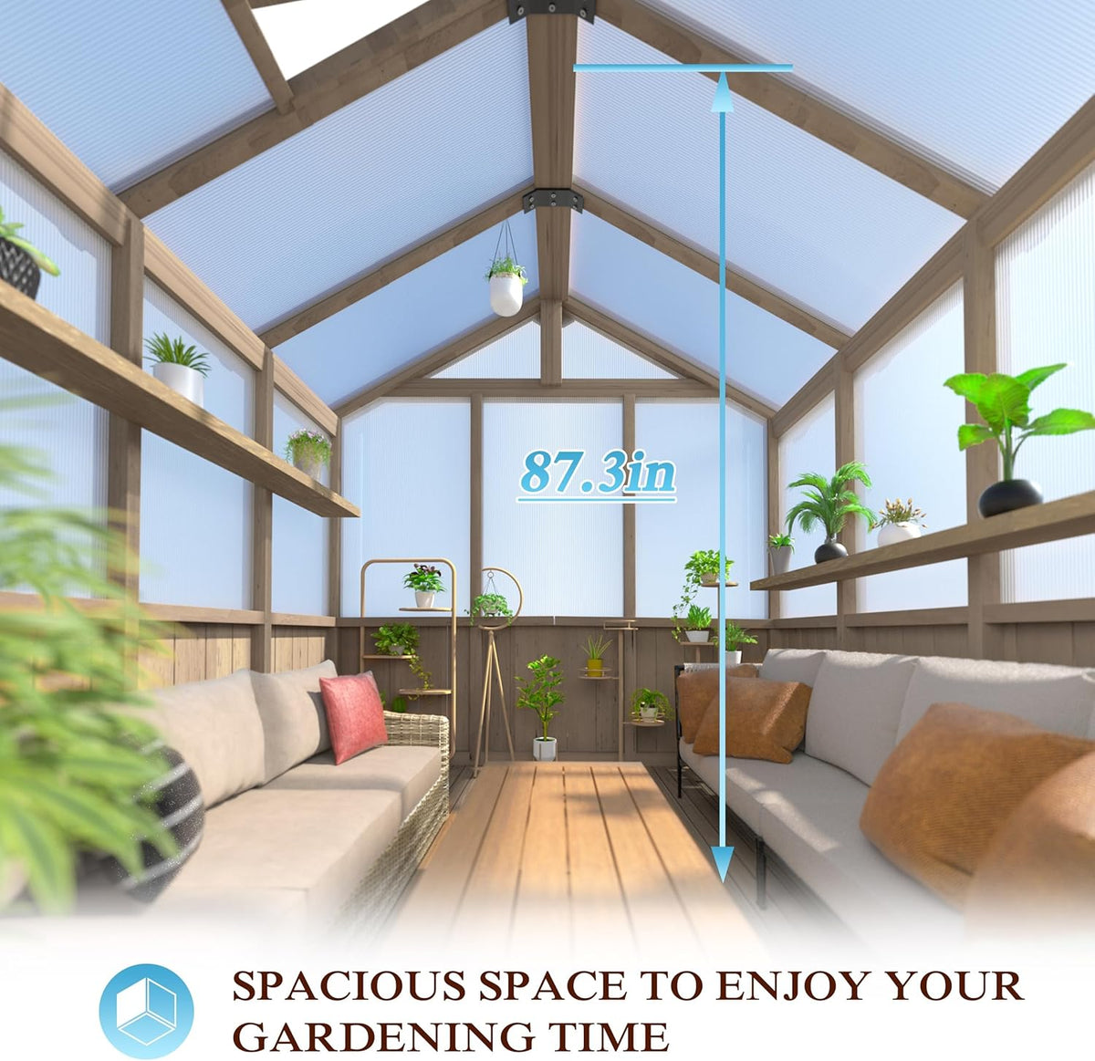 8x16 FT Greenhouse for Outdoor, 6MM Thick Polycarbonate Panel Wooden Walk-in Green House with