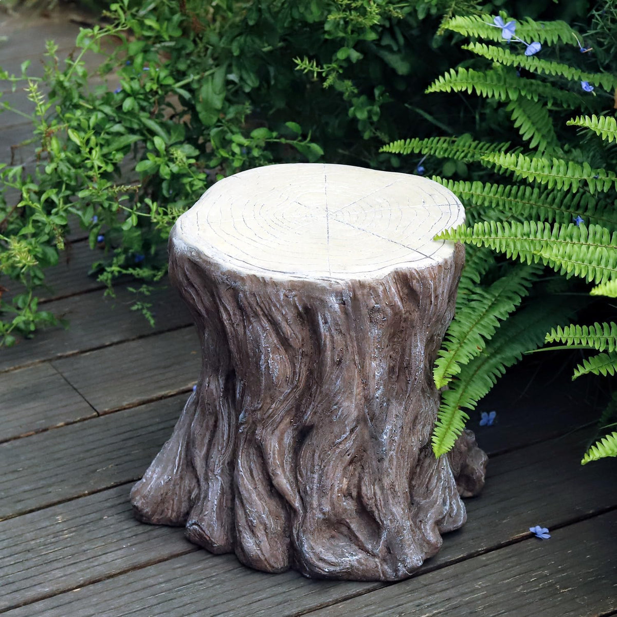 13''H Tree Stump Statue Stool with Faux Wood Grain Finish Magnesium Oxide Stump Sculpture Stump
