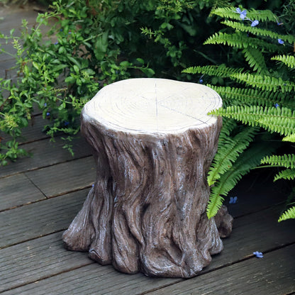 13''H Tree Stump Statue Stool with Faux Wood Grain Finish Magnesium Oxide Stump Sculpture Stump