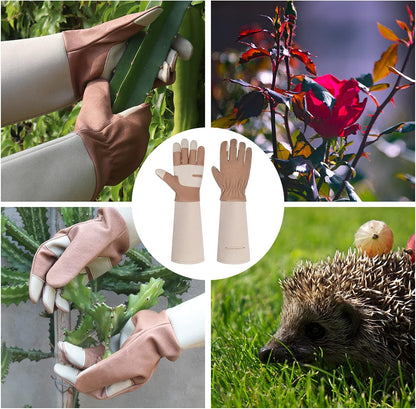 HANDLANDY Long Gardening Gloves for Men & Women, Thorn Proof Rose Pruning Gloves Leather Gauntlets