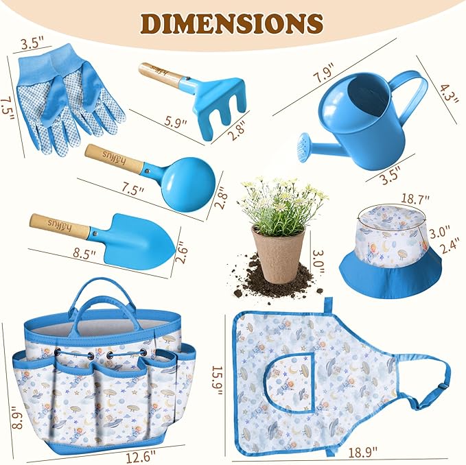 Kids Gardening Tool Set 18PCS Kids Toddler Gardening Set Includes Tote Bag Watering Can Apron Hat