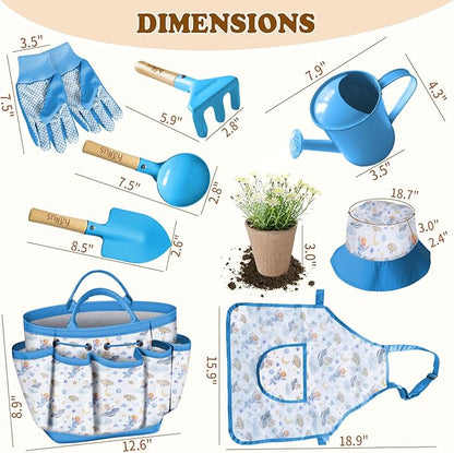 Kids Gardening Tool Set 18PCS Kids Toddler Gardening Set Includes Tote Bag Watering Can Apron Hat
