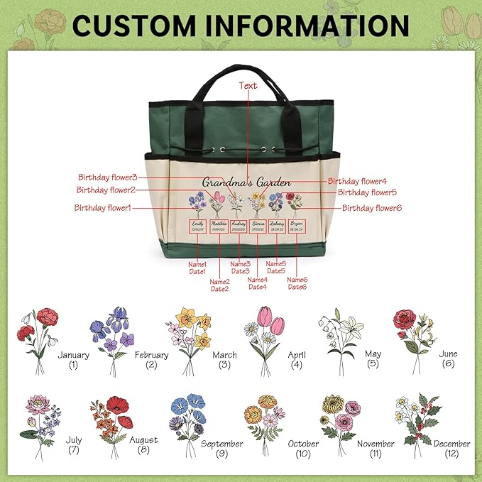 Personalized Garden Tools Set for Women: Custom Text Garden Tool Bag and Garden Shovel & Transplant