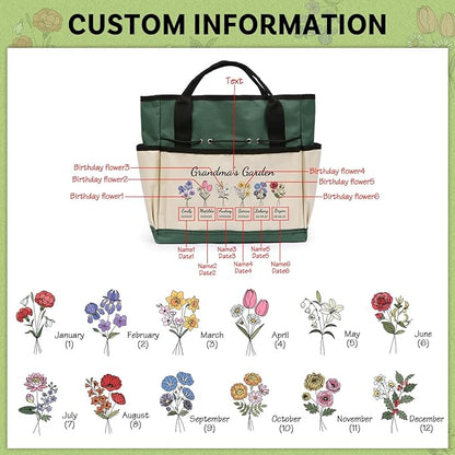 Personalized Garden Tools Set for Women: Custom Text Garden Tool Bag and Garden Shovel & Transplant