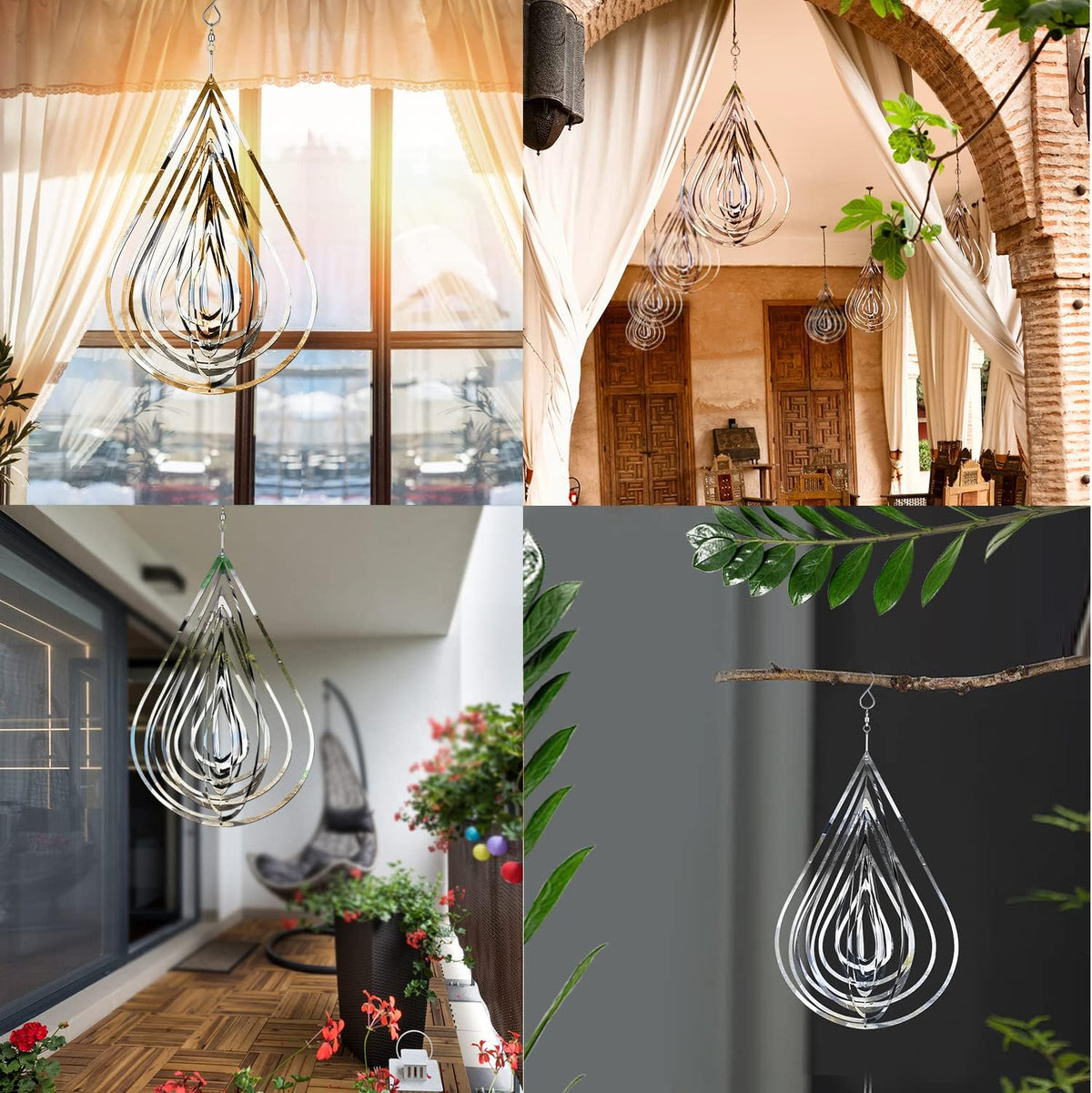 Wind Spinner Outdoor Metal Decorations, Silver Wind Spinners for Yard and Garden,3D Mirror
