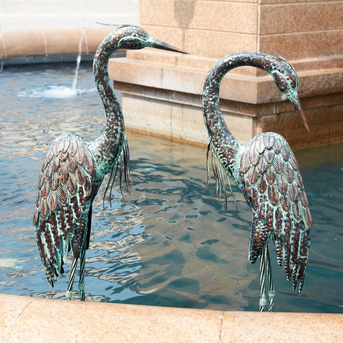 Kircust Garden Crane Statues, Standing Metal Patina Heron Decoy Outdoor Statue, 42-46 Inch Bird