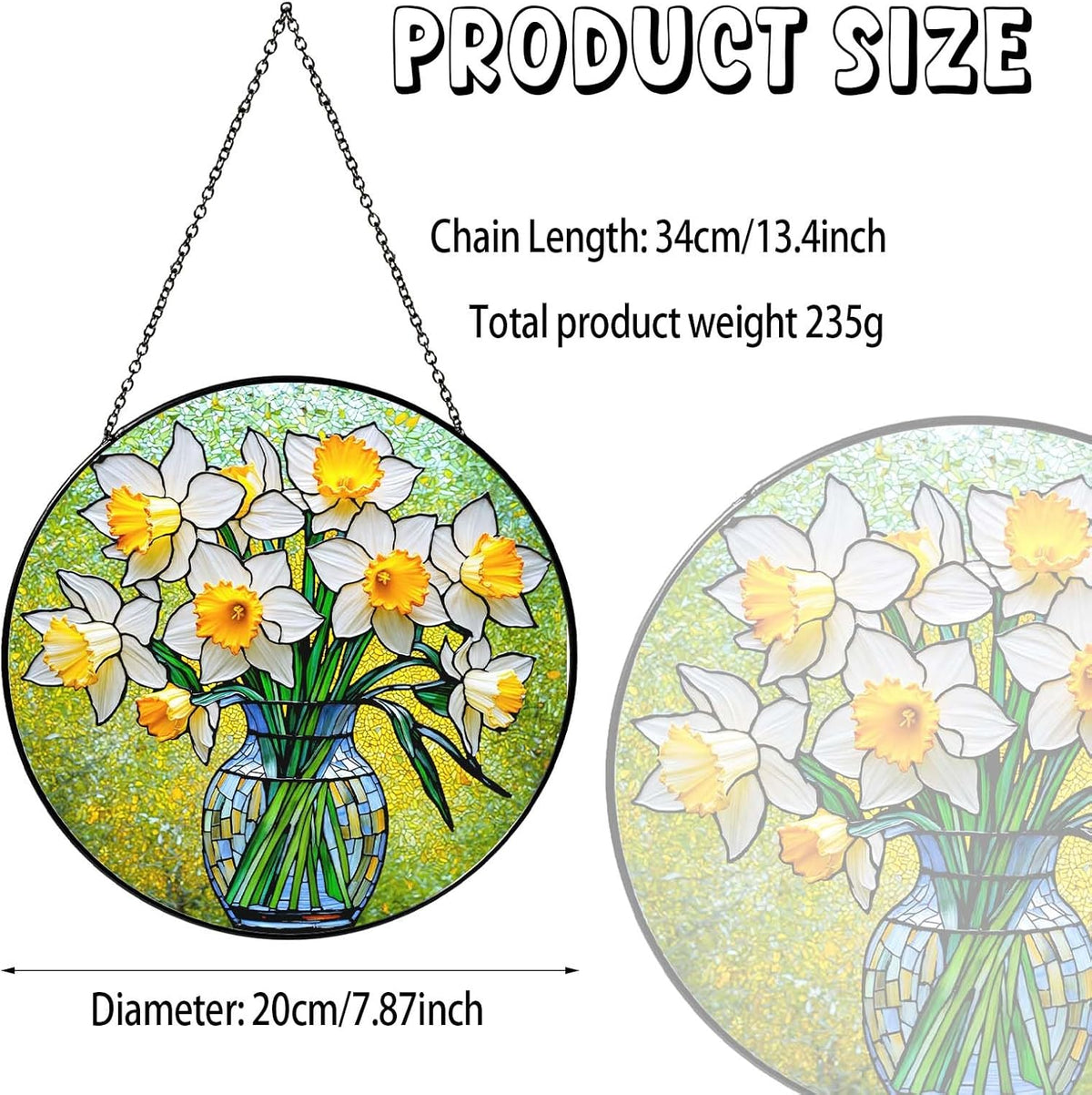Daffodils Stained Glass Window Hanging Daffodils SunCatcher Plant Flower Gifts for Women Wall Decor